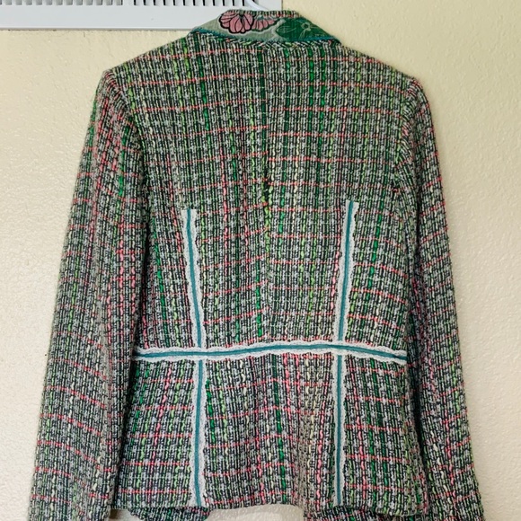 True meaning plaid / floral collar tweed blazer - Picture 2 of 4